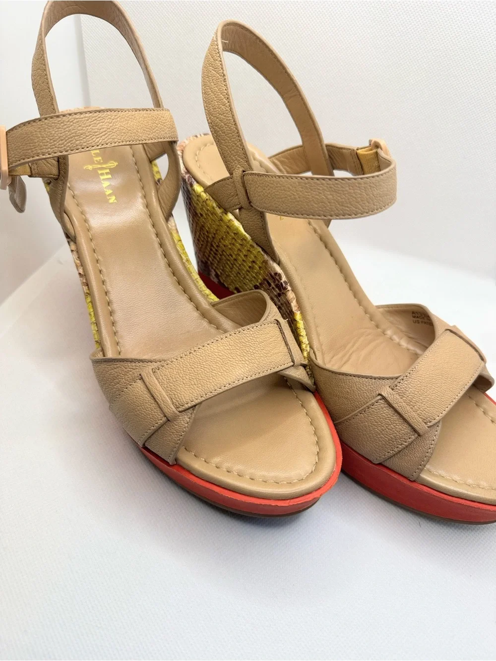 Cole Haan Paley Snakeskin platform Wedge Yellow Red Tan Women’s Size 7